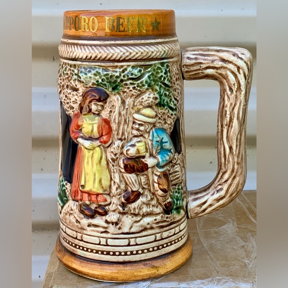 Mid Century Vtg Sapporo Japanese Beer Stein Embossed Glazed Ceramic Artwork Mug - Picture 14 of 16